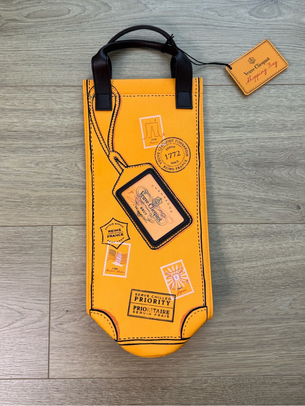 Veuve Clicquot Yellow Bottle Tote with Black Handles